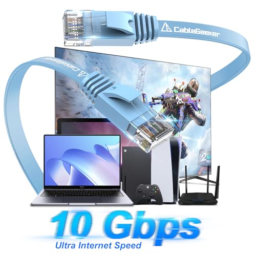 Cat 6 Ethernet Cable 20 ft, Indoor&Outdoor, High Speed 10Gbps Flat Internet Network Cable, Pure Copper Ethernet Patch Cable Long, Computer LAN Cable with Clips & Straps for Router, Modem, PS4/5, Blue - Thumbnail 2