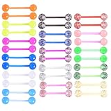 Pddenality 32 Pcs Tongue Bars Tongue Bar Piercing,Tongue Bar Tongue Piercing Tongue Piercings,Tongue Piercing Jewellery Multi-Color Tongue Bars Jewellery For Women Men