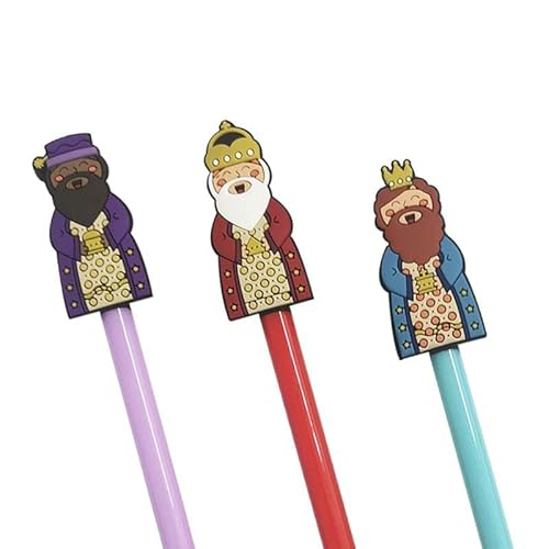 ROCKING GIFTS Set de x3 Bolígrafo de Navidad, Escribir Carta a Reyes Magos, Boli con Muñeco Infantil, 3 Modelos, Decoración Navideña, 19 cm