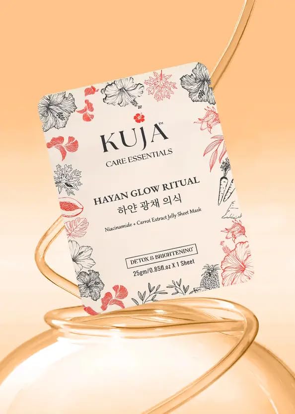- Kuja Care Hayan Glow Ritual Jelly Sheet Mask Niacinamide Carrot Extract | Detox Brightening Korean Hydrogel Mask 25g | Pore Care Oil Control Glowing Skin Paraben Free Vegan Pack of (1,2,3,4) (Pack of 4)