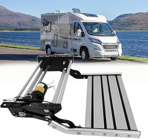 12V Automatic Folding RV Steps - 80W Waterproof Motor, 9W LED Lights, 200KG Heavy Duty, Anti-Slip Aluminum Platform for Motorhomes, Trailers, Campers, Double Layer Design