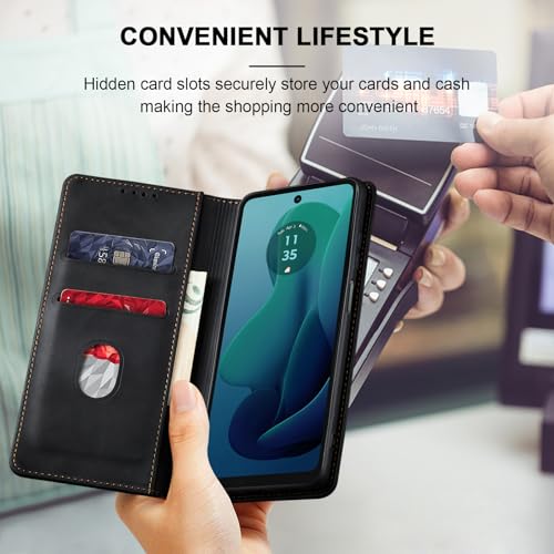 Image of Jasonyu Flip Wallet Case for Moto G 5G (2024),Black