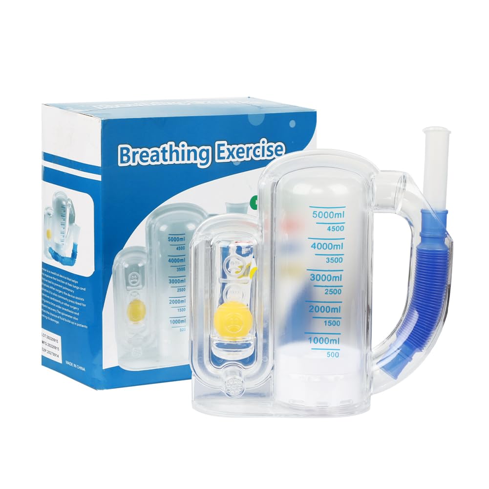 Appareil d'exercice respiratoire pour poumons - Une balle - Spiromètre - Entraîneur de respiration pour poumons forts - 5000 ml - Mesure du volume d'inhalation - Système de mesure du souffle avec