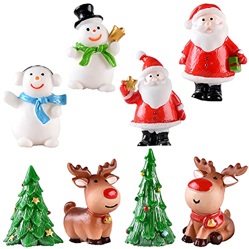 Mini decorazione natalizia miniatura,8pcs ornamenti in miniatura di natale pupazzo di neve in resina mini statuette stile babbo natale renna