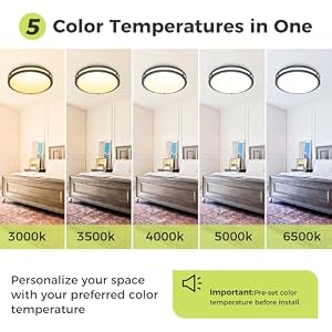 hepside 13inch Flush Mount Ceiling Light Fixture 2 Pack, Dimmable & 5 Color Temperatures Ceiling Light Black, 24W 3000K 3500K 4000K 5000K 6500K Adjustable Ceiling Lamps for Bathroom Bedroom Hallway — photo 4 of 6