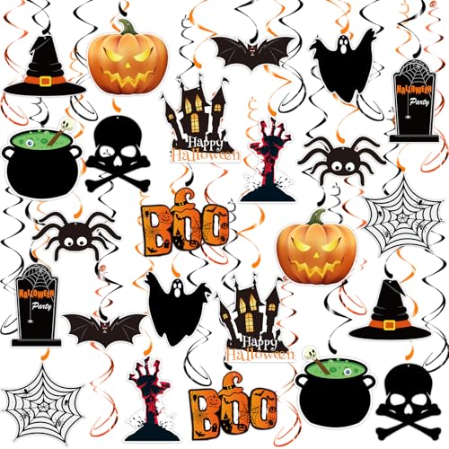 Image of PartyGarden Halloween Hanging Swirl Decorations - 36 Pcs Hanging Spooky Ceiling Decor with Ghost, Pumpkin, Skull for Home, Office, Party