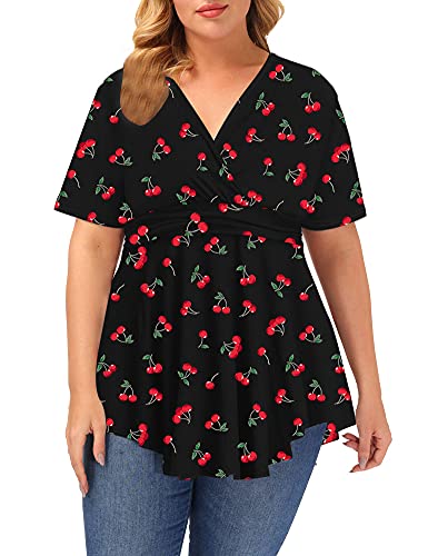ALLEGRACE Plus Size Tunics Women Short Sleeve Summer Casual Tunic Tops for Leggings