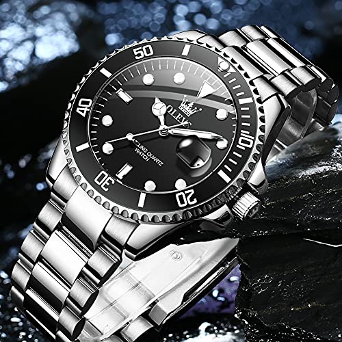 Image of OLEVS Mens Wrist Watch Green Big Face Luxury Dress Stainless Steel Analog Quartz Waterproof Chain Watch for Men Date