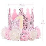 Kbrand Hat First Birthday 1st For Baby Girl Decoration Gifts Rose Gold Baby Pink Party Crown One Year Old Flowers Princess Pink 3inch - Image 2