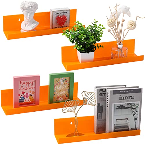 Namalu 4 Stück Acryl Schweberegal 38 cm Schwebendes Bücherregal für Kinder Zimmer Wandmontiertes Acryl Regal Orange Wandregal für Bücher Badezimmer Schlafzimmer Organizer Cover