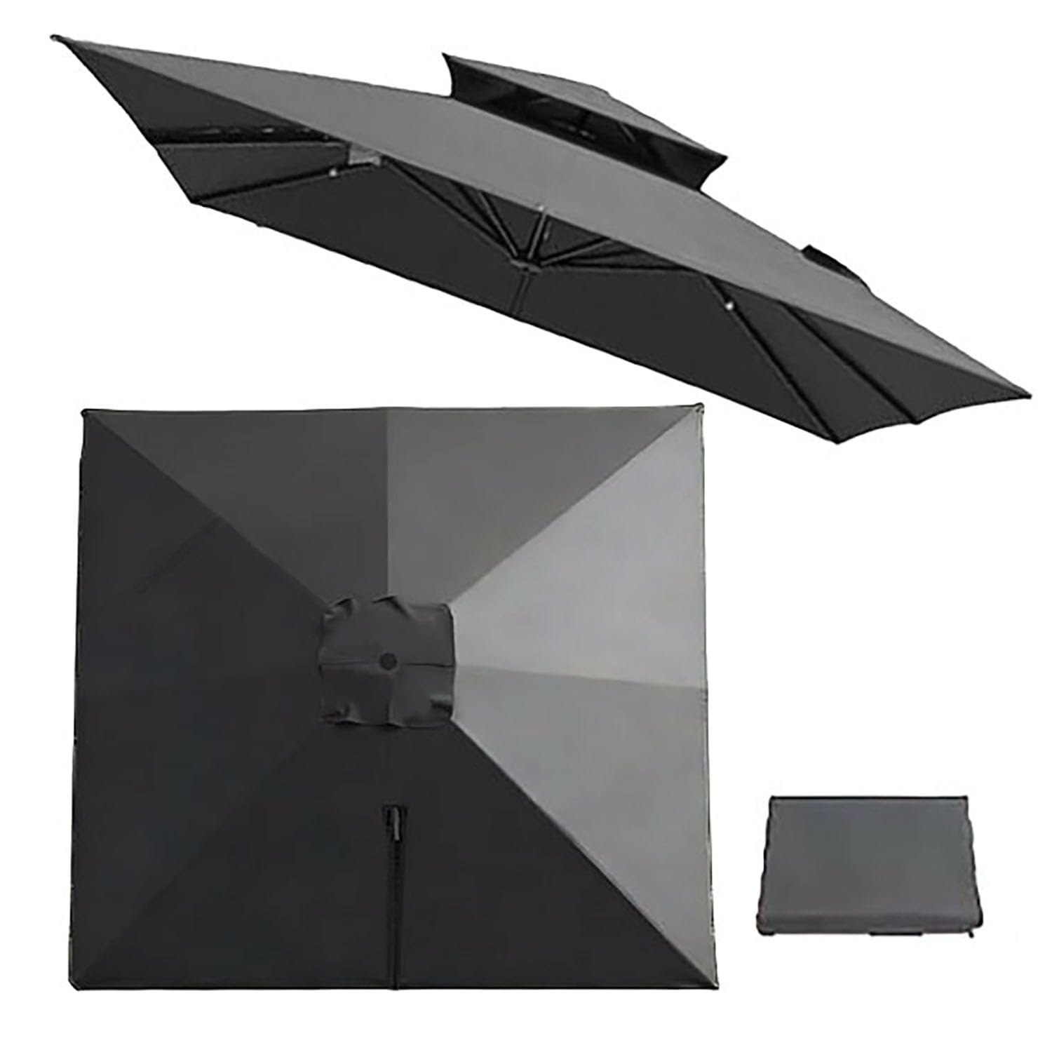 Auvent de Remplacement pour Parasol Déporté, 2.5x2.5m 3.0x3.0m 8 Baleines Carré Housse De Rechange pour Parasol jardin，Extérieur Toile de Parasol pour Jardin, Terrasse, Marché(Gris,2.5mx2.5m)