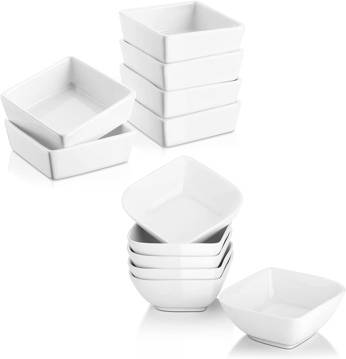 DOWAN Ramekins 8 oz Oven Safe, Dessert Bowls, Small Serving Bowls set of 6& DOWAN Ramekins 6 oz Oven Safe - Square Ramekins for Creme Brulee set of 6