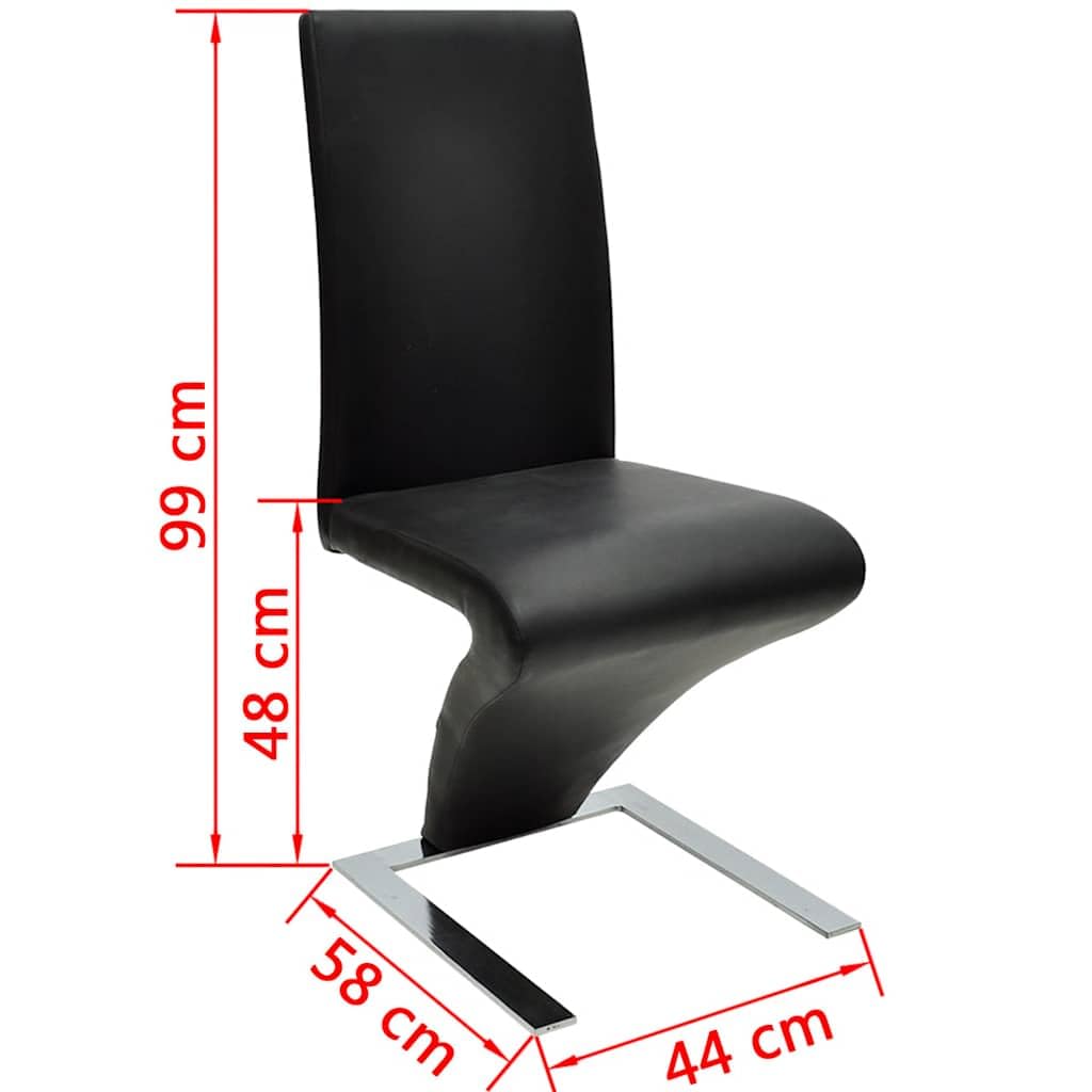 Krzesło do jadalni, zestaw 4 sztuk, czarne, sztuczna skóra, tapicerowane krzesła z podłokietnikami, ergonomicznie wyściełane, nowoczesne wzornictwo, stabilne chromowane nóżki, wygodne