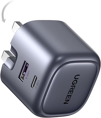 UGREEN USB C Charger PD 35W USB C Plug Nexode 2-Port Compact Fast Charger Plug Foldable GaN Charger Compatible with iPhone 17/16/15/14/13/12, Galaxy S10-S25 Series, Pixel 9/8/7/6