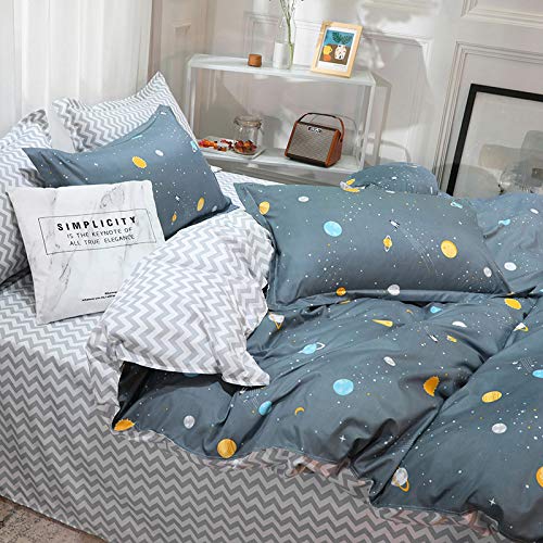 Orihome Kids Planet Duvet Cover Set Full Size, Polka Dots Premium Brushed Cotton Bed Sheets For Kids Bed, Universe Pattern 3 Piece Sheet Set With 1 Comforter Cover 2 Pillowcases For Bed Frame #TOP2