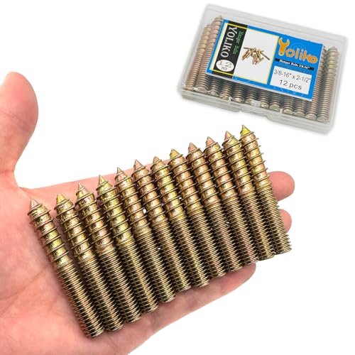 Image of 12 Pack 3 /8-16 inch x 2-1 /2 Inch Hanger Bolts Double Headed Bolts Wood Dowel Screw Self-Tapping Screw Hanger Bolts for Furniture Screws Threaded Rods Bolt 63.5mm Length