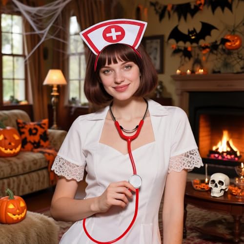 YUYWWAN Accessoire de Costume d'Infirmière, Halloween Déguisement Infirmière Set Femme Avec Serre-tête Stéthoscope, Accessoire de Infirmiere pour Halloween Cosplay Carnaval Fête à thème – vue 5