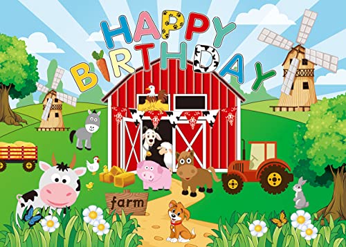 Rote Bauernhoftiere, Party-Hintergrund, Cartoon, Bauernhof, Scheunentür, Kindergeburtstag, Hintergrund für Fotografie, Bauernhaus, blauer Himmel, weiße Wolke, Dekoration, Hintergrund (208.3x149.9 cm) Cover