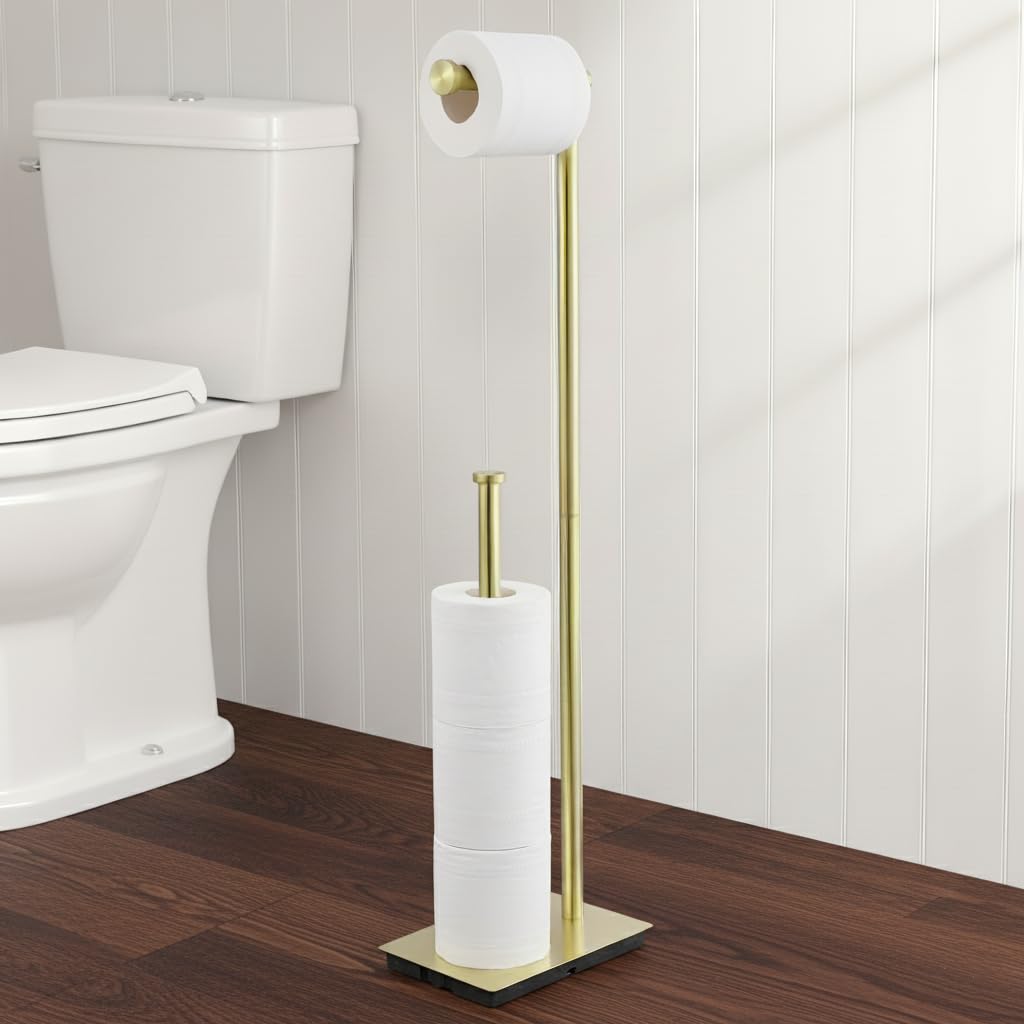 KES Portarollos Papel Higienico de Pie Portarrollos para Papel Higienico con Reserva Soporte Papel Baño Acero Inoxidable SUS304, Oro Cepillado, BPH286S1B-BZ