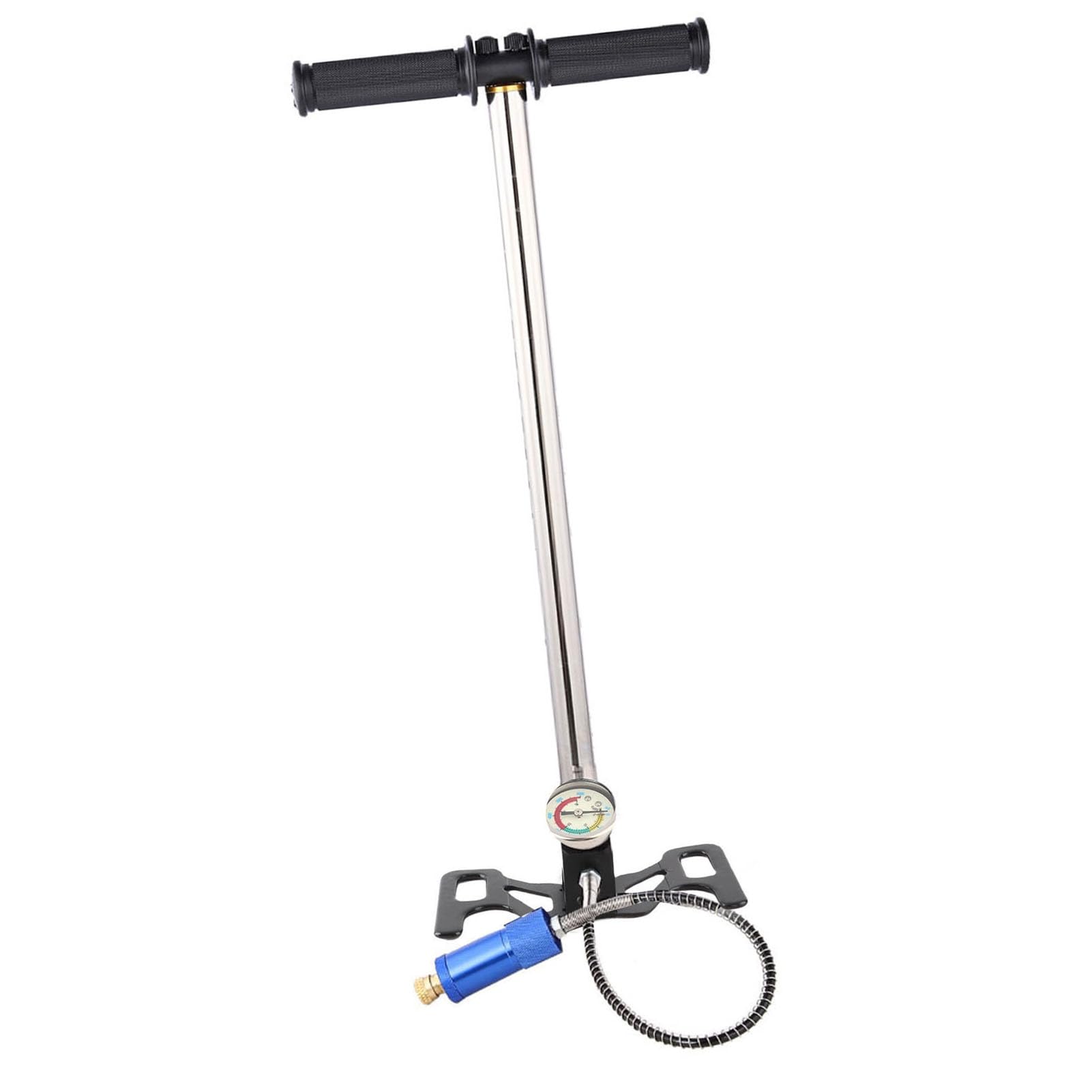 Bomba de Aire de Buceo, Bomba de Aire Manual de Alta Presión de Acero Inoxidable con Manómetro, Inflador Manual Portátil de Tubo de 53 Cm para Usuarios de Buceo con Cilindro de Oxígeno