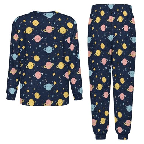 Outeres-Spaces Planets Stars Men’s Pajama Set Long Sleeve Top And Pants Loungewear Sleepwear Pjs Nightwear4