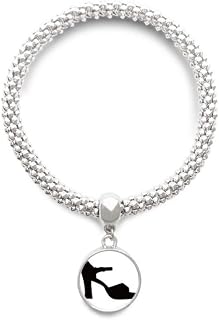 Bracelete feminino de salto alto com padrão de contorno preto e corrente de joias com pingente ajustável
