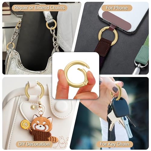 Image of Gkeygo Key Ring Clip, 4 /5 Inch Keychain Rings, 8 Pack Round Carabiner Clip for Keys, Buckle, Bags, Purses - Key Chain Hooks Replacement Keychains Lanyard DIY Crafts - Pearl Gold