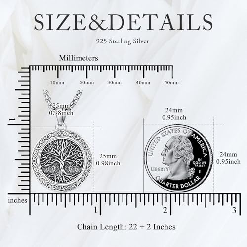Image of Tree of Life Necklace 925 Sterling Silver Celtic Leafless Family Tree Pendant Necklaces Jewelry for Men Women, w /Stainless Steel Chain 22''+2''