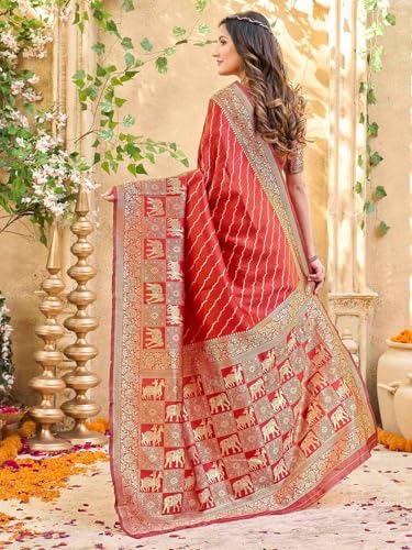 Image of Satrani Women's Silk Banarasi Weaving Saree with Unstitched Blouse Piece