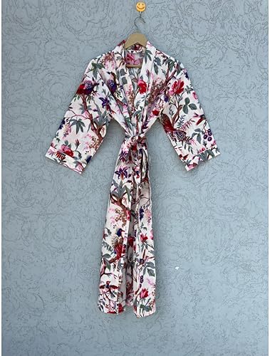 Image of Hand block print Cotton Kimono bikini cover up,Indian Hand block print Cotton Bath Robe,Swim Wear,Nighrwere Dressing Gown