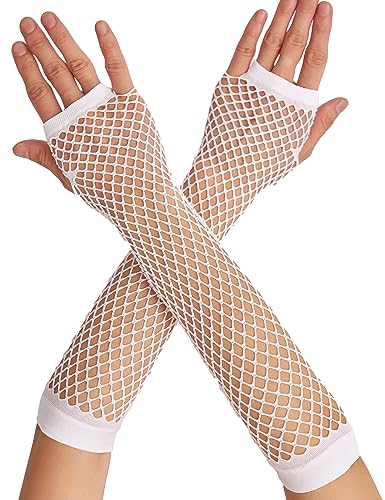 OTPEH Lone Fishnet Gloves Fingerless For Women Fish Net Arm Sleeve Mesh Emo Goth Punk 80s Scene Accessories