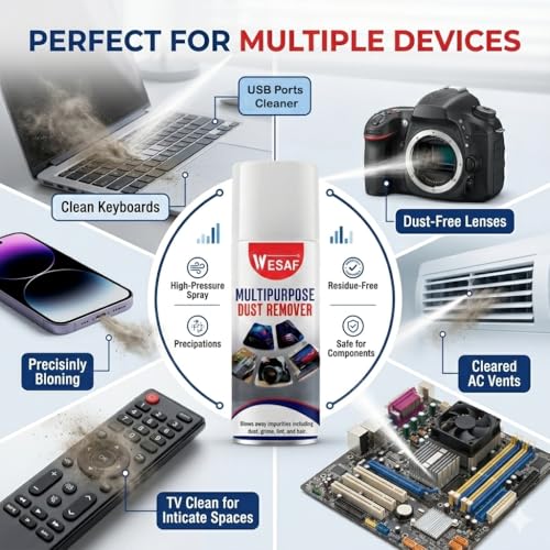 Image of WESAF Dust Remover Spray 450ml | Multipurpose High-Pressure, Residue-Free Air Duster for Electronics, Air Conditioner, Camera, Keyboard, Mobile, PC, TV, Precision Tools & Home Use - Non-Corrosive