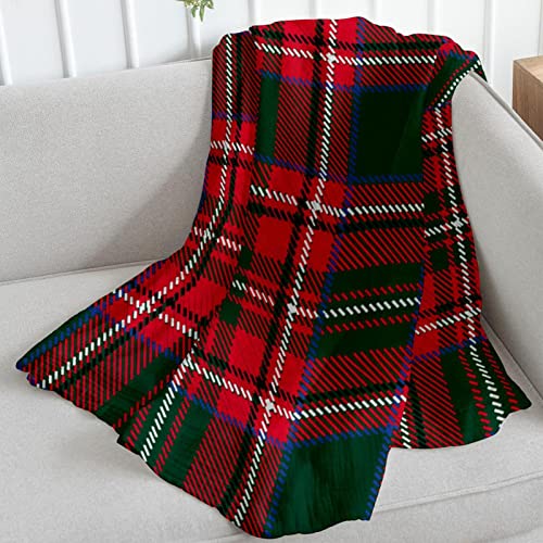 Couverture polaire plaid écossais rouge vert grand lit