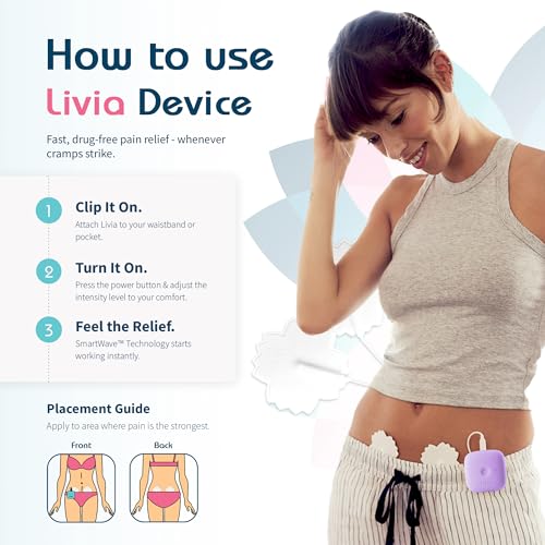 Image of Livia Menstrual Pain Relief Device, Lavender - Off-Switch for Period Pain - Portable & Discreet - Rechargeable, Up to 8 Hours Battery - Complete Kit with Stick-On Pads - The Go-to Travel Partner