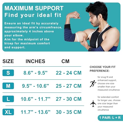 Image of Dr Fitzy 1 Pair Elbow Support for Gym Workout, 3d Compression Tennis Elbow Band for Men and Women, Elbow Sleeves for Gym with Arm Band and Anti Slip Grip, 2 Units Elbow Cap Brace for Pain Relief (Blue, L)