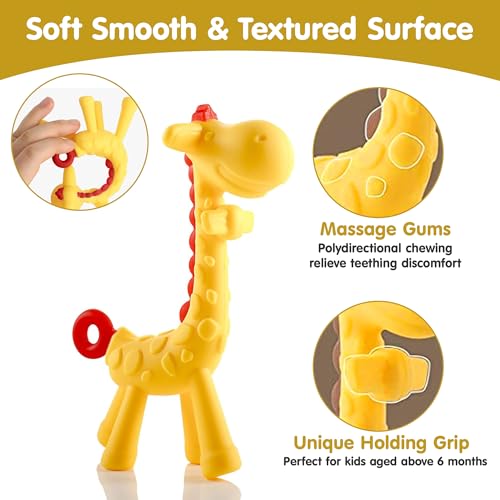 Image of Giraffe Shape Teether for Babies 6+ Months - BPA Free Silicone Teething Toys for Infants | Safe and Soft Chewable Toy | Freezer and Dishwasher Safe | Ideal Gift for Baby Girls & Boys
