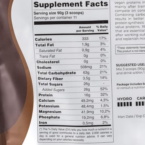 Image of Xtratus Endurance Fluids R4 Cocoa - Sports Recovery Drink mix with Carbohydrates, Vegan Proteins and Electrolytes. 4:1 Ratio (carb:protein). After Workout. Vegan. 35.27oz