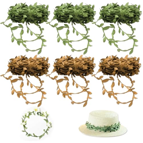 JNYUTEEN 6 Rollos Enredaderas Artificiales, 60m Enredadera Artificial, Verdes y Marrones Cinta de Hojas Artificiales para Decoración Pared Artesanía Fiesta Hogar