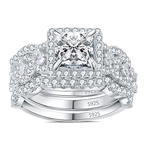 JewelryPalace Princess Cut 1.5ct Cubic Zirconia Engagement Rings for Women, 925 Sterling Silver 14K Gold Promise Ring for her, Infinitiy Twist Simulated Diamond Anniversary Wedding Band Bridal Sets