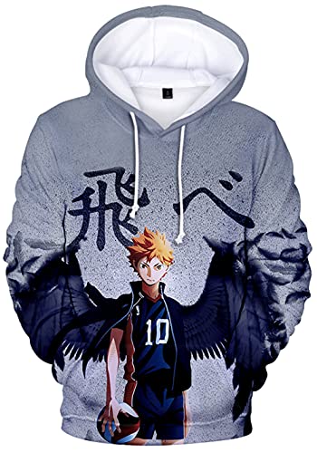 YIMIAO Hombre Haikyuu Sudaderas con Capucha Manga Anime Impresión 3D Niña Manga Larga Hoodie Karasuno High School Volleyball Junior Pullover(M)