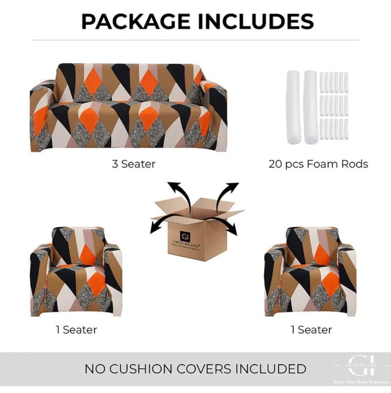 Image of HK Printed 5 Seater Sofa Cover Big Elasticity Cover Stretch Universal Sofa Slipcover 5 Seater (3 Seater Size 185-230cm and 1 Seater Size 90-145cm)