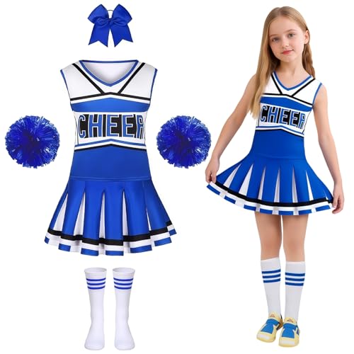 Gekyve Déguisement Pompom Girl Enfant Fille, Costume Cheerleader Tenue Uniforme avec Pompons et Chaussettes, Idéal pour Carnaval Halloween Cosplay Fête Mascarade Cadeau