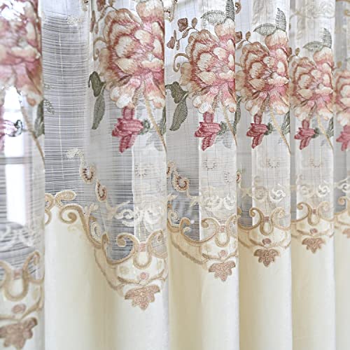 Tiyana Luxury Embroidered Cloth Curtain For Living Room 84 Inch Length Custom Romantic Elegant Luxurious Delicate Embroidery Drape Window Dressing Bedroom Grommet Top 1 Panel 52X84 Inch #TOP4