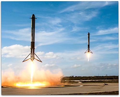 Astronomy Poster - SpaceX Falcon Heavy Boosters Landing - 11x14 Unframed Art Print - Vintage Posters for Dark Academia, Space Poster for Astronomers and Space Exploration Enthusiasts