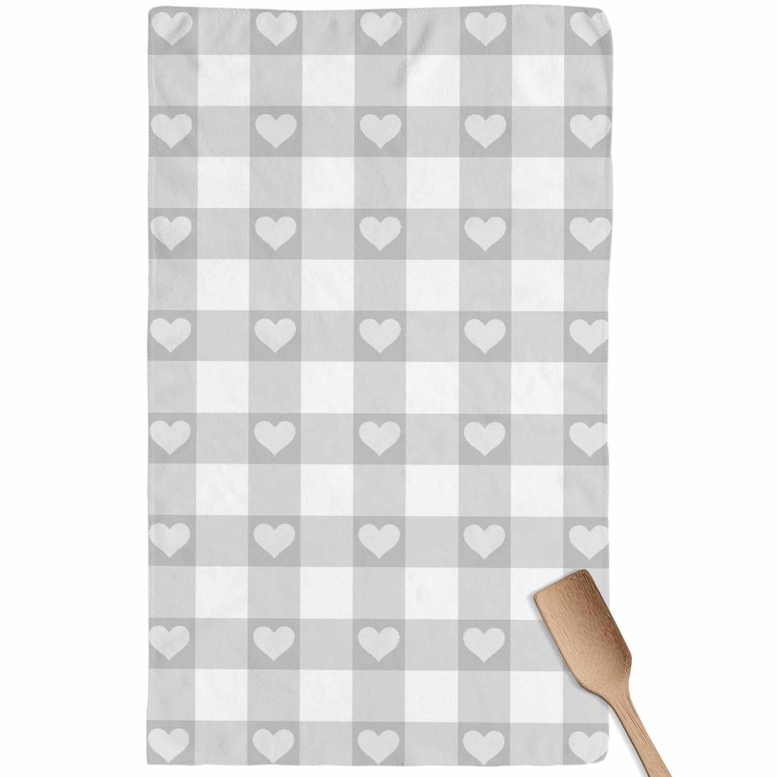 Plaid Grey Kitchen Towels Absorbent Cleaning Cloths for Drying Dish, Reusable Kitchen Rags Soft Terry Hand Tower Buffalo Lattice Love Heart Watercolor