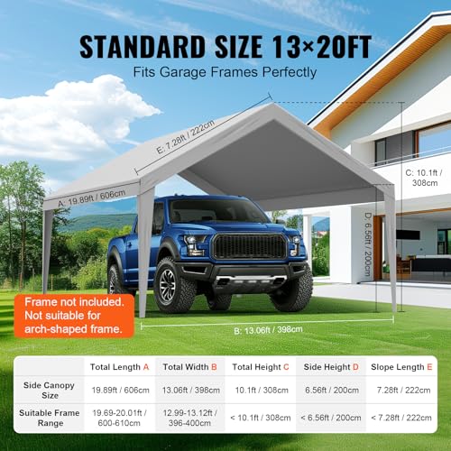 image for VEVOR Carport Replacement Canopy Cover 13 x 20 ft, Garage Top Tent She