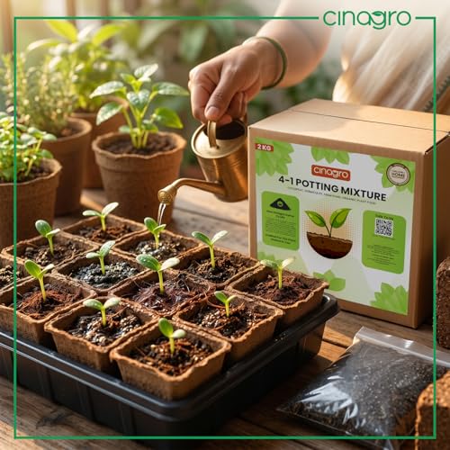 Image of Cinagro 2 Kg 4-in-1 Organic Potting Mixture, Soil Less, Expands Up to 5 Kg|Includes Cocopeat, Vermiculite, Neem Khaad, Plant Food Mix for Home Garden