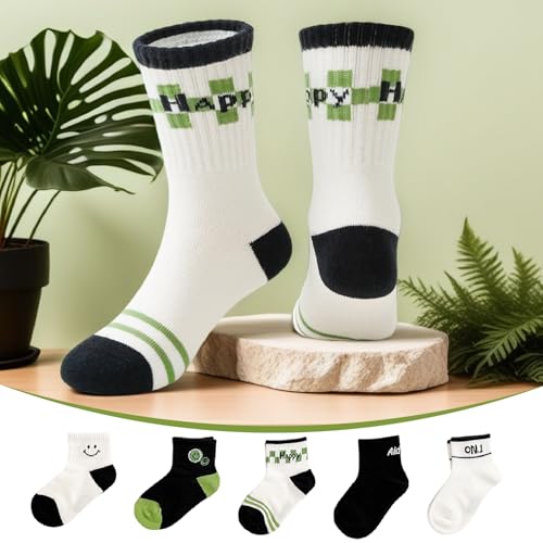 5 Pairs Boys Athletic Ankle Socks for Toddlers & Kids Breathable Cotton Thin Mesh Comfort Fashion Active Crew Socks4