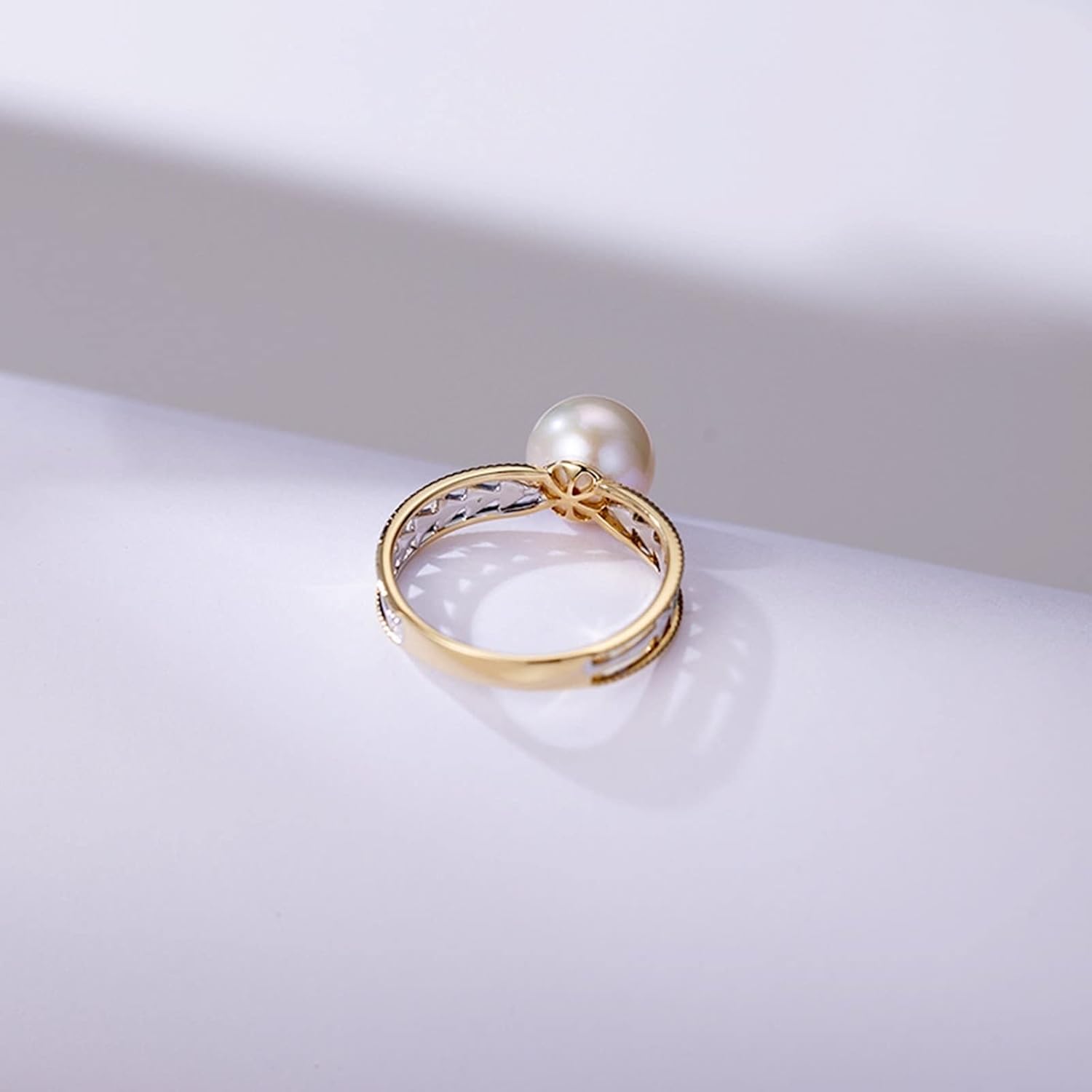 Jewelry Ring for Women, Wedding Engagement Ring 18K Gold & 18K White Gold Triangle Pearl Hollow Ring Rings Promise Gifts