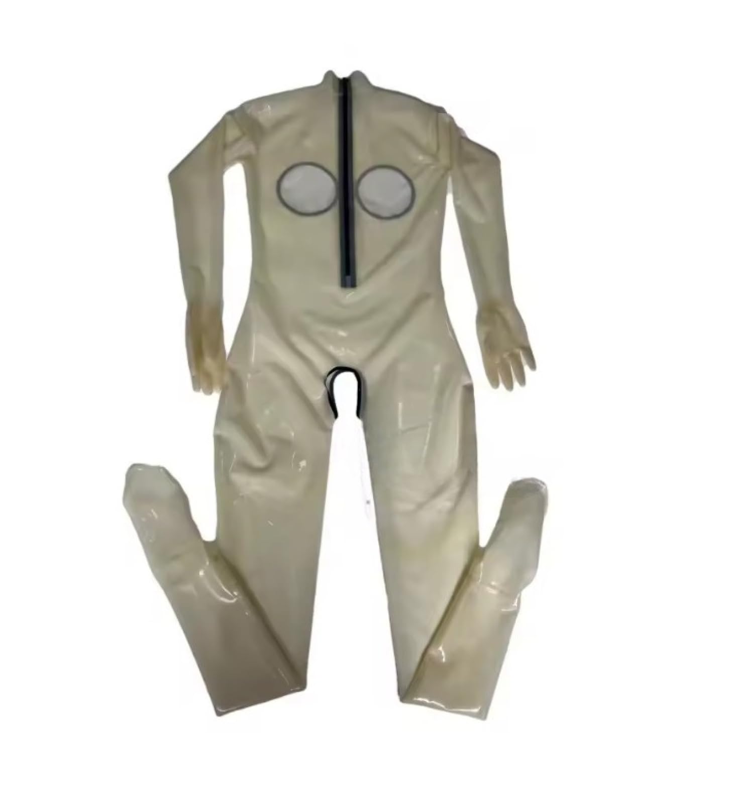 Combinaison en latex de caoutchouc pour femme avec trou de poitrine et trou d'entrejambe attachés chaussettes et gants Body